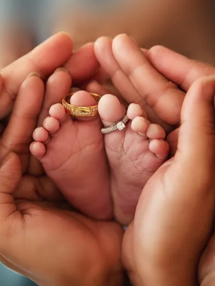 It's all in the tiny details. A baby's feet, so small they fit perfectly within their parents' wedding rings, tells a powerful story of family, love, and a beautiful new beginning.
