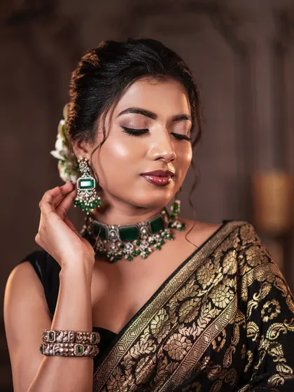 Another beautiful shot of the simple makeup look, with eyes closed to show the soft, blended eyeshadow.