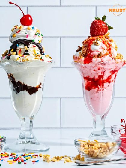Another look at the amazing sundaes you can build at our workshop. We provide all the ice cream, sauces, and toppings you need.