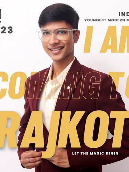 "I am coming to Rajkot, Gujarat." A poster announcing my show, ready to bring a new magical experience to the city.