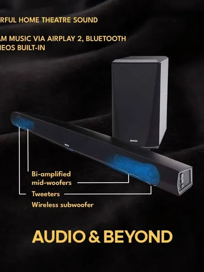 A closer look at the Denon DHT-S716H premium soundbar. It features a simple one-wire setup, Alexa compatibility, and built-in music apps, combining powerful home theater sound with modern convenience and easy streaming.