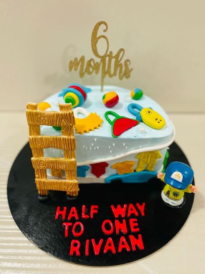 Another angle of the creative 6-month birthday cake.