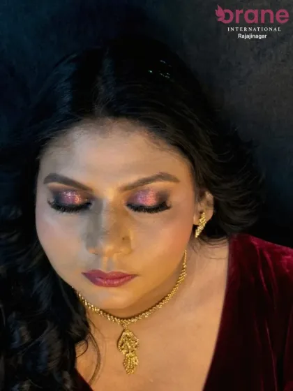 A close-up of the glittery smokey eye, a timeless look for any glamorous event.