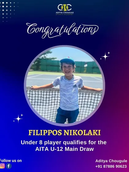 A huge achievement for Filippos Nikolaki, an under-8 player who has qualified for the AITA U-12 Main Draw, competing against older players.