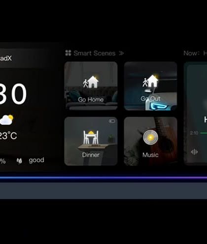 Home control, simplified. The HomePad unifies and commands your entire home from a single, interactive screen, as shown in this clear user interface display.