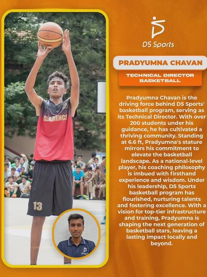My basketball program is led by proven experts like Pradyumna Chavan, our Technical Director. As a 6.6 ft national-level player, he brings firsthand experience and a vision for top-tier training to over 200 students, shaping the next generation of basketball stars.