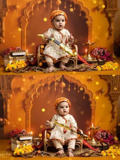 Another collage from the 'Bal Shivaji' session, capturing both a serious and a curious expression.