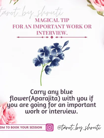 A magical tip for an important work meeting or interview. This simple remedy suggests carrying a blue flower like Aparajita with you to attract positive outcomes and success.