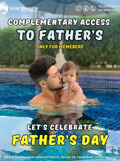 Celebrating Father's Day with a special offer for our members. This image of a father and his baby in the pool captures the family friendly spirit of our swim school.