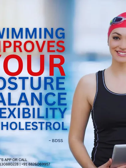Swimming is more than just a sport; it's a complete wellness activity. This graphic details the many physical benefits, including improved posture, balance, flexibility, and even better cholesterol levels.