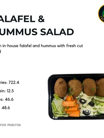 My Falafel & Hummus Salad is a vegan favorite. It features freshly made falafel and creamy hummus served with a crisp salad, offering a satisfying and protein-rich meal.