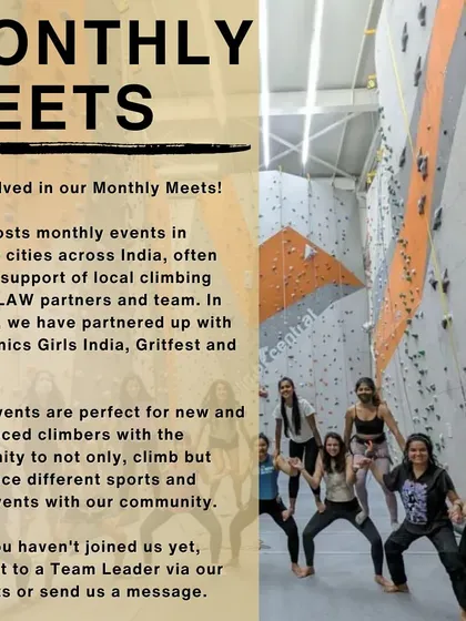 More info on our Monthly Meets. These events are perfect for both new and experienced climbers to connect with the community.