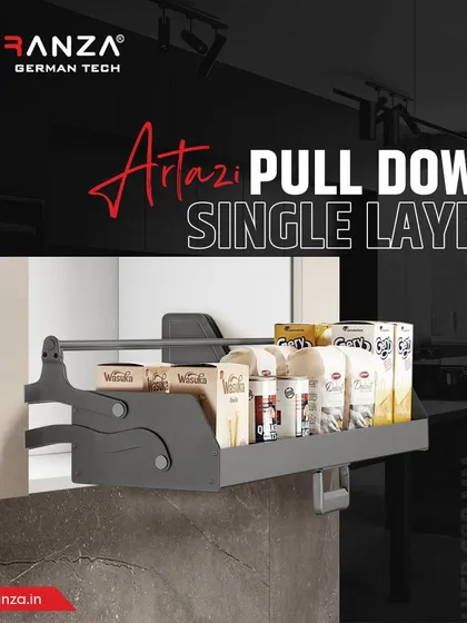 My Artazi pull-down single layer shelf offers effortless access to high cabinets. It's stylish, sleek, and practical, saying goodbye to clutter and hello to a smarter kitchen.