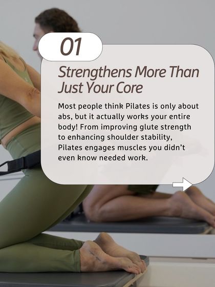 Myth busted: Pilates is not just about abs. It's a full body workout that strengthens everything from your glutes to your shoulders, engaging stabilizing muscles you might not target in other workouts.