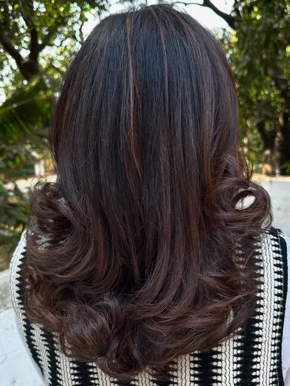 Holiday ready in 'Chocolate Truffle'. This set shows the transformation from grown-out color to a rich, dark chocolate brown. I also included a shot showing how the color settles beautifully after 10 days.