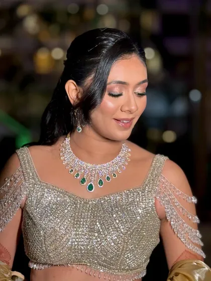 A serene portrait of the bride. The soft lighting highlights the beautiful glow on her skin.