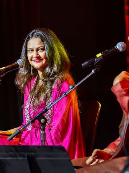 Another angle of Priyanka Barve's BMM performance, her smile as bright as her outfit.
