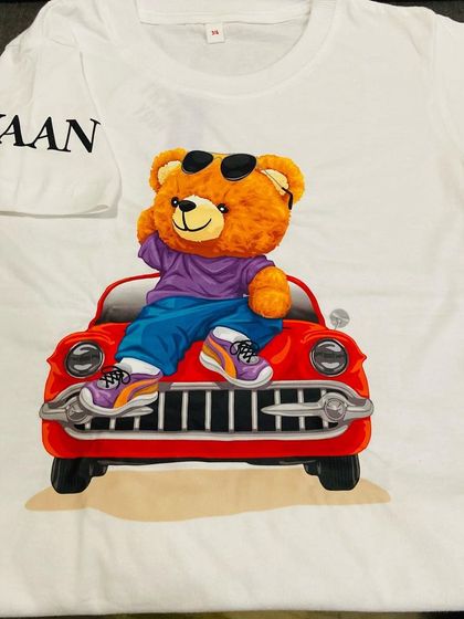Another example of our personalised teddy bear t-shirt. It's a fun and trendy design that makes a great gift.