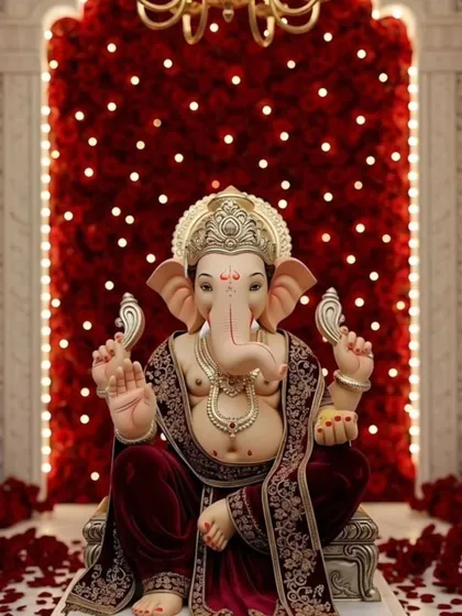 For a bold and passionate statement, I design monochromatic themes like this "Sirf Laal Ishq" concept. A floor-to-ceiling wall of rich red roses creates a powerful and dramatic backdrop for Ganpati, accented with subtle fairy lights for a touch of sparkle.