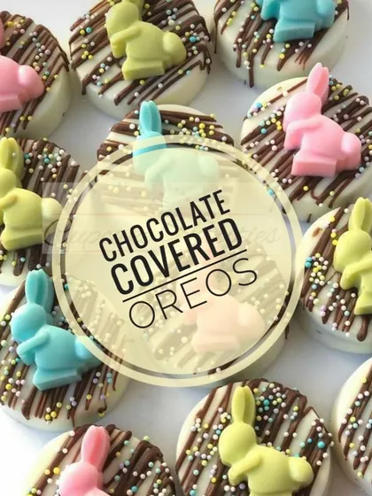A closer look at my chocolate-covered Oreos for Easter. These are a hit with both kids and adults and add a playful element to my festive hampers.