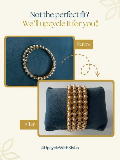 If your mom's bangles don't fit, we can upcycle them. These pearl bangles were reimagined into a modern and stunning wide bracelet that our client absolutely loves.