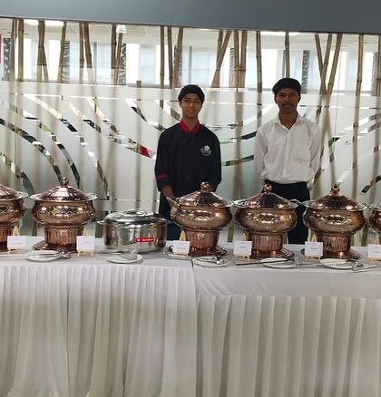 A full North Indian buffet setup for a corporate client. Our staff is on hand to assist guests and maintain the presentation of the food throughout the event.