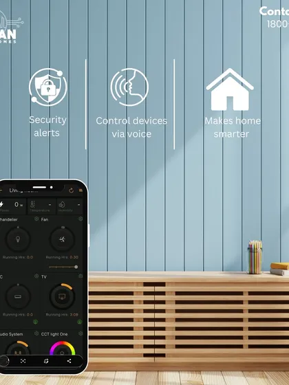 Our mobile app makes your home smarter by giving you control over all your devices via voice, setting up security alerts, and monitoring the status of your lights, fans, and AC.