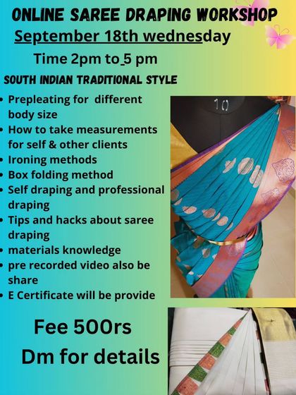 This workshop focused on practical skills like pre-pleating for different body sizes and ironing methods.