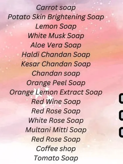 Here is a partial catalog of my herbal handmade customized soaps. You can book your favorite or get a trial pack to find the perfect match for your skin.