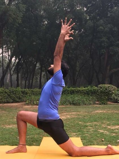 Anjaneyasana (Low Lunge) provides a deep stretch for the hip flexors, quads, and groin. It's a pose that helps counteract the effects of sitting for long periods, creating more freedom in the lower body.