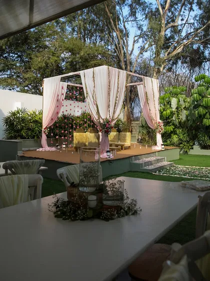 Explore the charm of The Backyard by FHC. These images showcase various setups for intimate events, from wedding ceremonies under a transparent canopy to lively birthday parties and elegant engagements. This space is designed for close-knit celebrations.