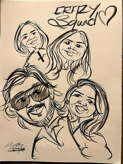 For the "Crazy Squad." This lively group caricature is perfect for friends who share a fun and energetic bond.