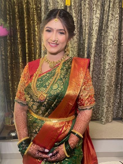 The bride's happy smile shows her satisfaction with the look. My goal is always to make the bride feel comfortable and beautiful during her traditional ceremonies.