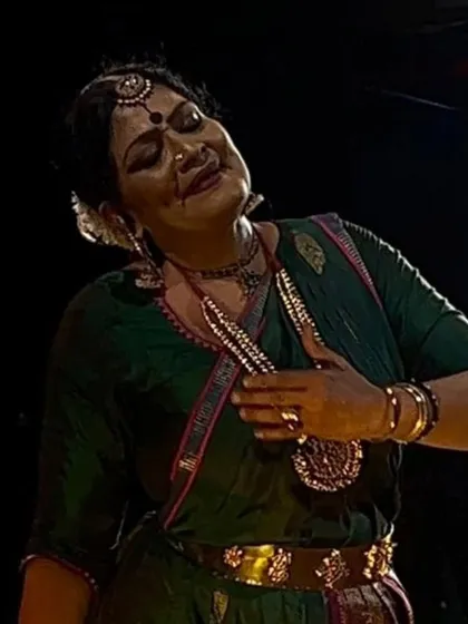 A moment of deep bhava, or emotion, during my performance in Kolkata. Abhinaya is about internalizing the poetry and letting the feeling flow through you, and this image captures that process.
