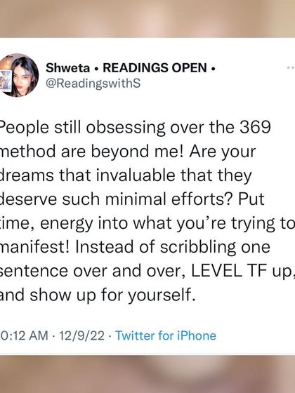 A screenshot of my tweet calling out low-effort manifestation techniques. Your dreams are not so invaluable that they deserve minimal effort. Instead of scribbling one sentence, level up and show up for yourself.