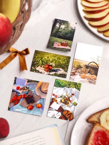 More photo cards from the Picnic-themed kit, showing idyllic picnic scenes.