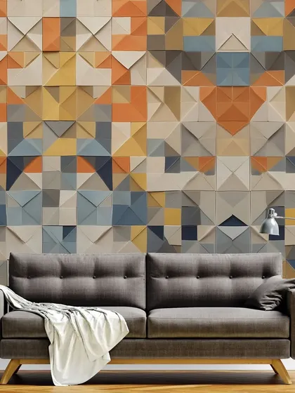 Even with neutral furniture like this grey sofa, the 3D wall tiles bring personality and warmth to the space. They are an easy way to introduce color and texture without overwhelming the room's minimalist aesthetic.