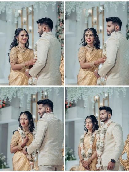 A collage of the couple during their ring ceremony. These candid shots capture the sequence of emotions: anticipation, joy, and love.