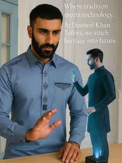 Where tradition meets technology. This image conceptualizes my process, blending timeless craftsmanship with a vision for the future of ethnic menswear.