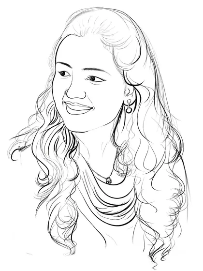 A simpler line art sketch, showing the initial phase of a digital portrait. This is where I map out the features and expression before adding details and shading.