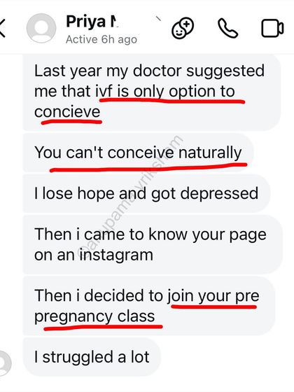 A doctor told her IVF was the only option and she couldn't conceive naturally. She lost hope, but then joined my class and found her way.