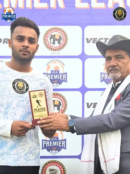 Recognizing excellence. Our player receives the Player of the Match award for his outstanding performance in our 7-0 victory. A well-deserved honor.