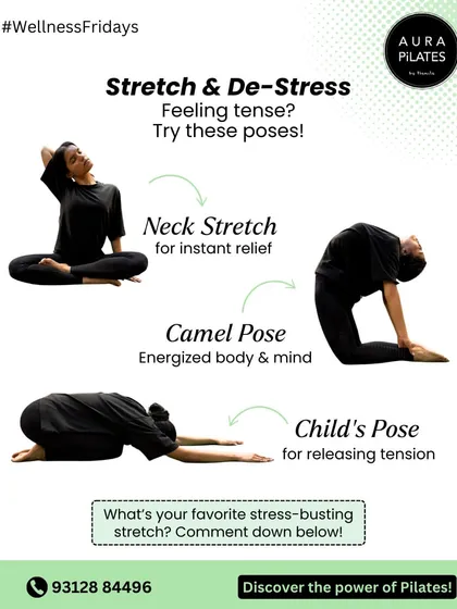 Feeling tense? A few simple stretches can work wonders. Try this neck stretch, camel pose, and child's pose to release tension, calm your mind, and shift your energy.
