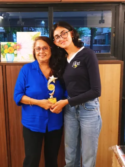 This is a moment of pure happiness. Here I am with my student Aahana, celebrating her wonderful achievement in the ICSE 10th grade art exam. Seeing my students succeed is the true tapassya ka phal.