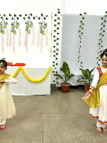 Two young dancers performing a Kathak piece from our 'Taranga' series. These smaller, more intimate performances allow students to gain experience throughout the year.