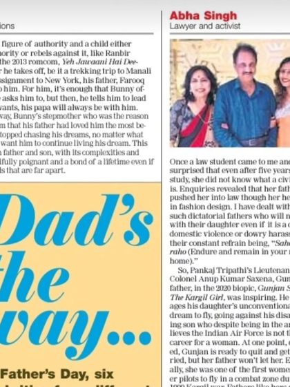 My thoughts on fatherhood and its portrayal in cinema, featured in a Father's Day article in the Free Press Journal.