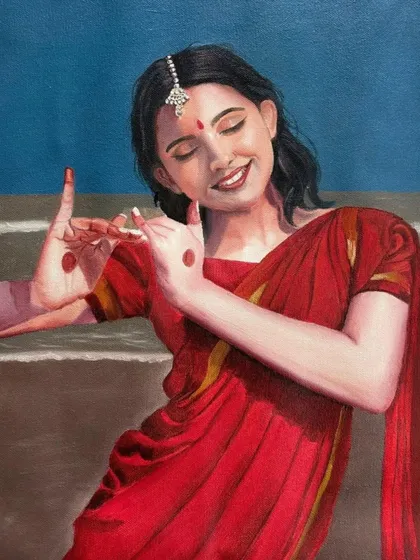 The final version of the classical dancer portrait, painted during an online class.