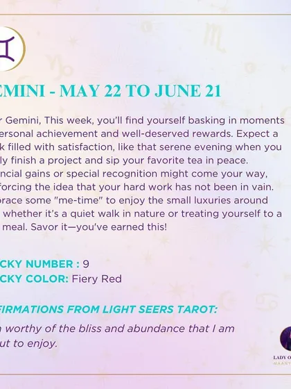A weekly tarot forecast for Gemini. You'll find yourself basking in moments of personal achievement and well-deserved rewards. Savor it, you've earned this.