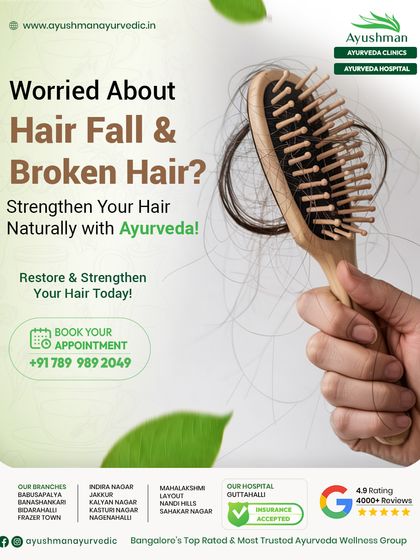 Hair fall and breakage are common concerns that Ayurveda can address effectively. This image highlights our natural solutions to strengthen hair from the roots, promoting healthy growth and reducing hair loss through holistic treatments.