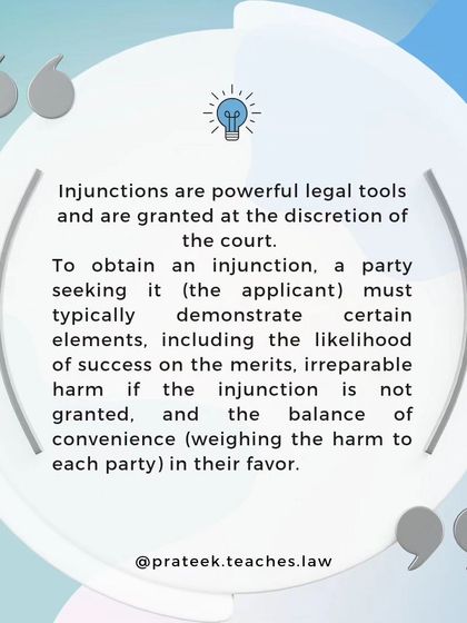 To obtain an injunction, an applicant must demonstrate a likelihood of success, the risk of irreparable harm, and that the balance of convenience is in their favor.